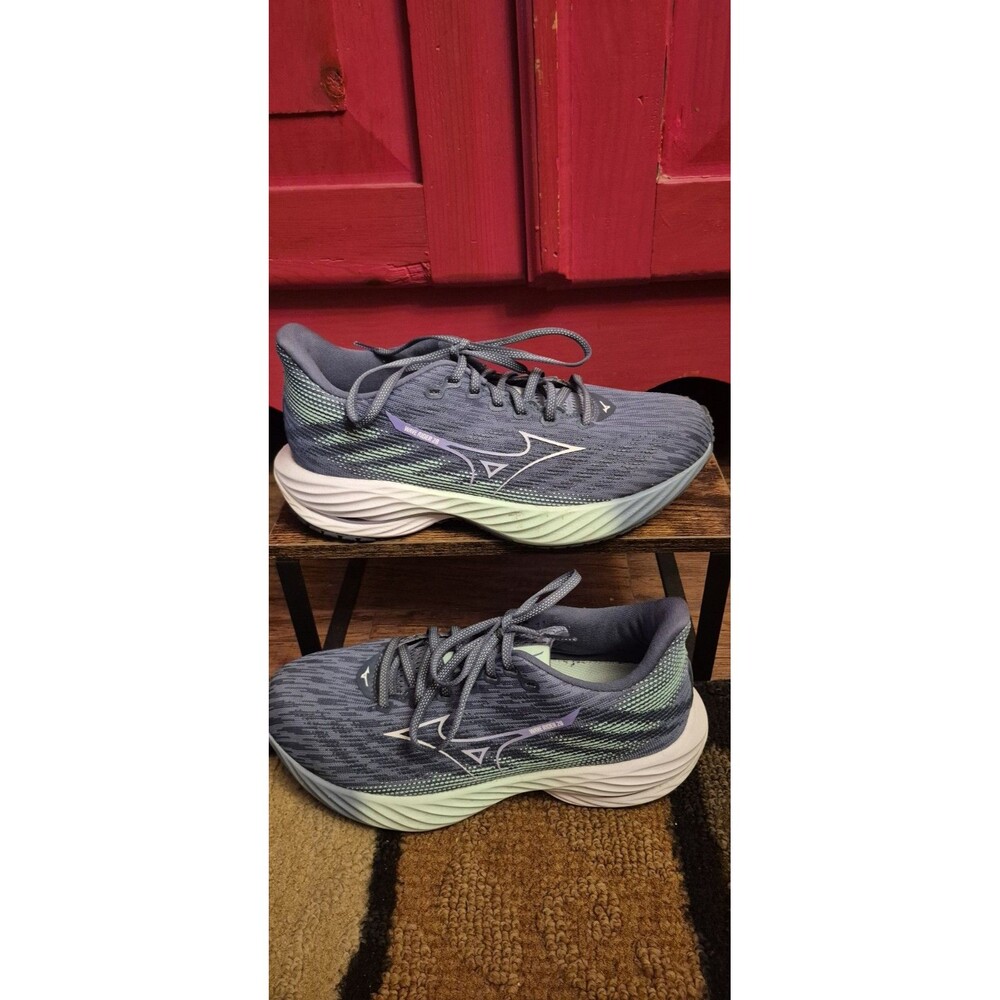 Mizuno Wave Rider 28 Womens 9 Running Shoe Blue Knit Mint Green Barely Used EUC